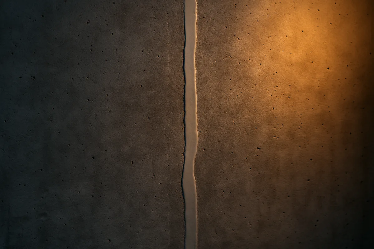 Repaired vertical crack in a poured concrete basement foundation wall